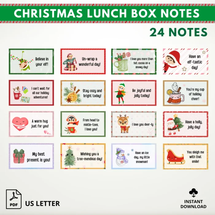Printable Christmas Lunch Box Notes