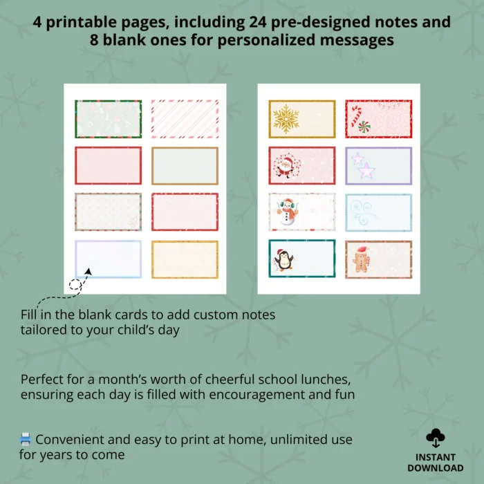 Printable Christmas Lunch Box Notes for Kids - Image 4