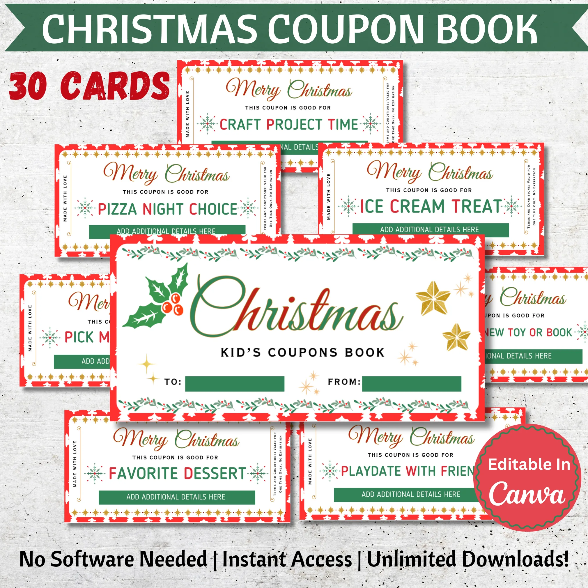 Personalized Kids Christmas Coupon Book, Editable Christmas Coupon, Printable Holiday Gift Coupons, Christmas Activity, Canva Template