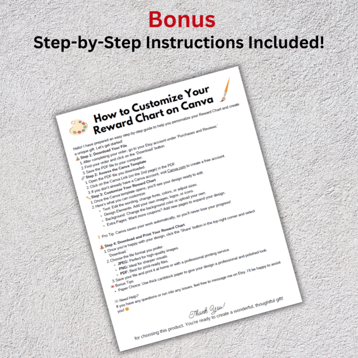Kids Reward Chart - Editable & Printable Incentive Chart for Kids - Image 8