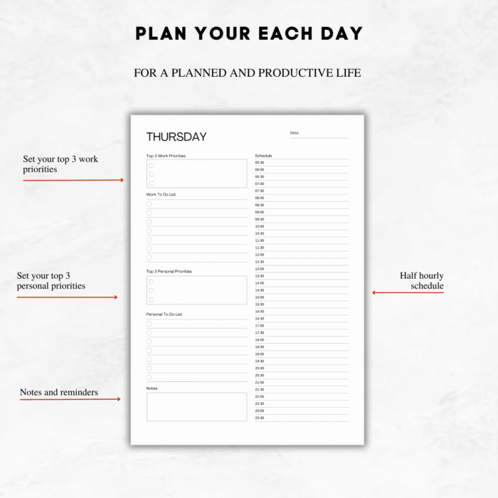 Work From Home Planner, Printable Daily Planner - Image 2