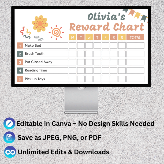 Kids Reward Chart - Editable & Printable Incentive Chart for Kids - Image 3