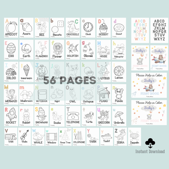 Printable ABC Book for Baby Shower ? 56 Pages A to Z Coloring & Writing Activity - Image 2