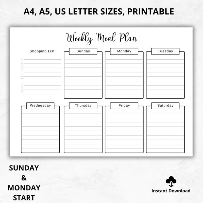 Weekly Meal Planner Printable