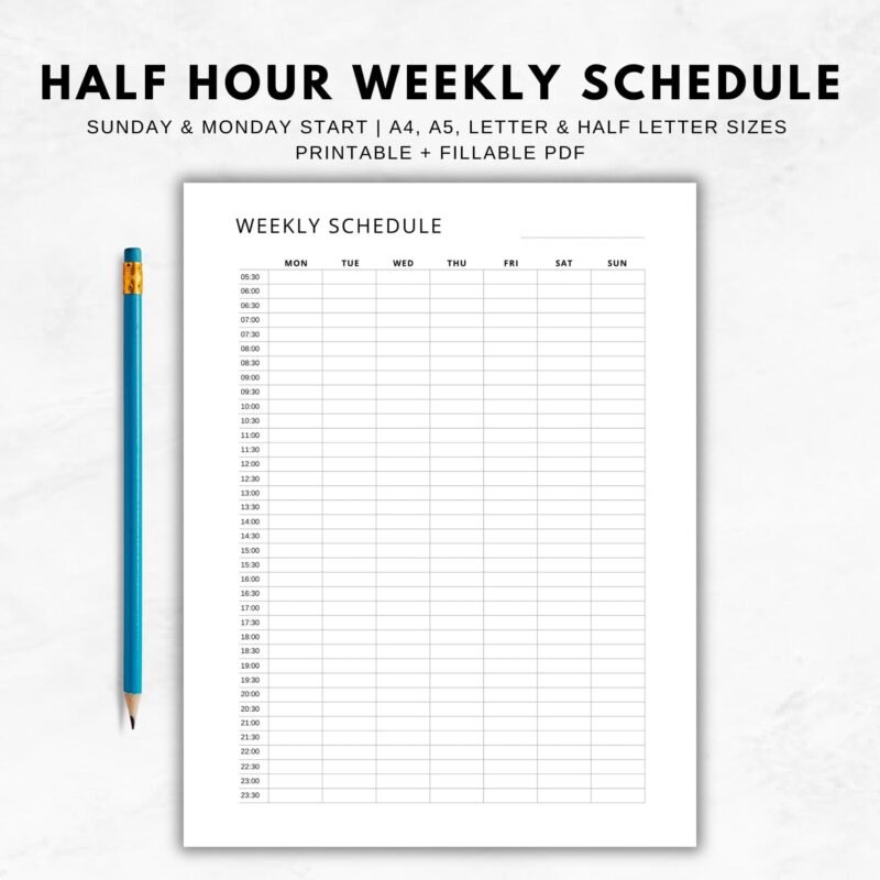 Half Hour Weekly Schedule