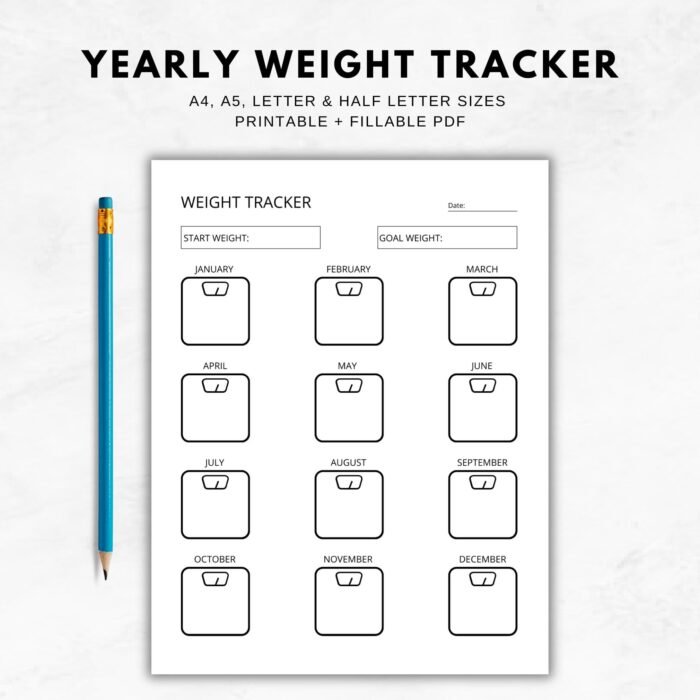 Yearly Weight Tracker Printable, Weight Loss Planner
