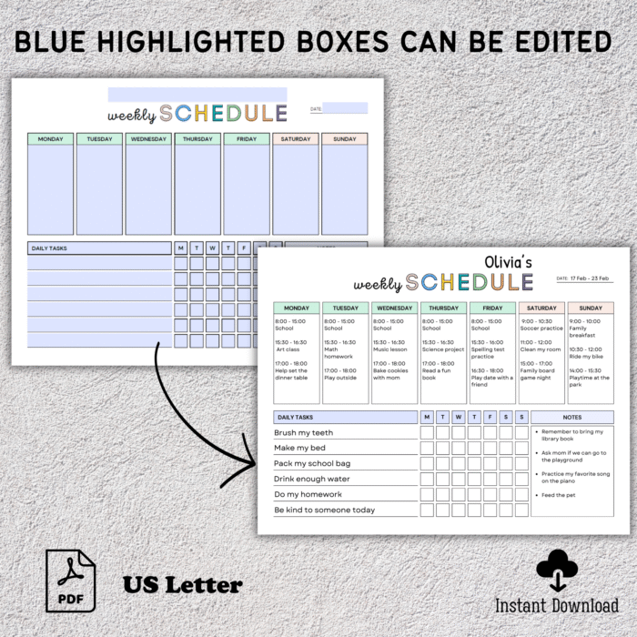 Weekly Schedule for Kids, Weekly Planner - Image 4