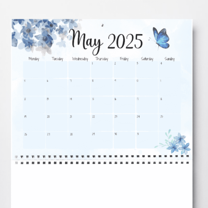 Blue Floral Printable May 2025 Calendar ? Butterfly Theme - Image 3