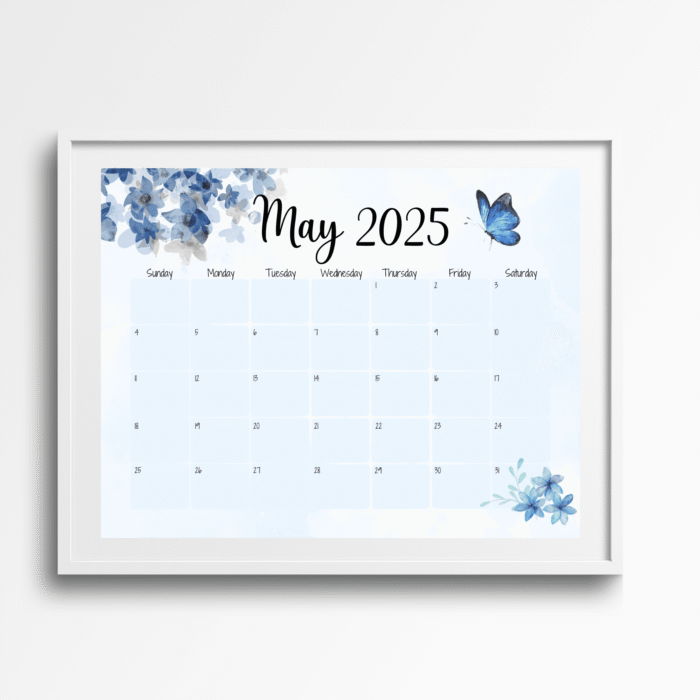 Blue Floral Printable May 2025 Calendar ? Butterfly Theme - Image 6