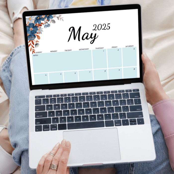 Printable May Calendar 2025 ? Elegant Blue & Rust Floral Design - Image 5