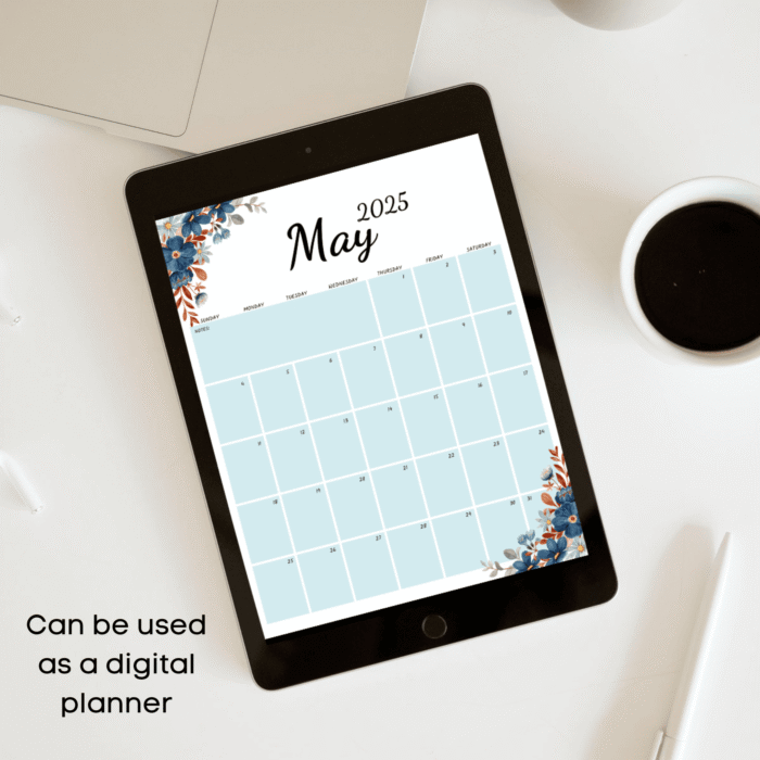 Printable May Calendar 2025 ? Elegant Blue & Rust Floral Design - Image 6