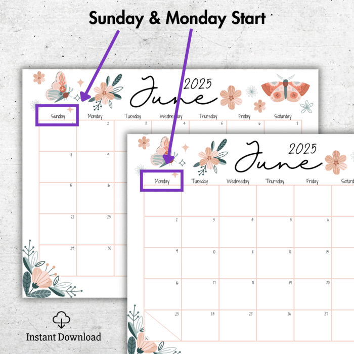 Boho Theme Printable June 2025 Calendar - Image 2