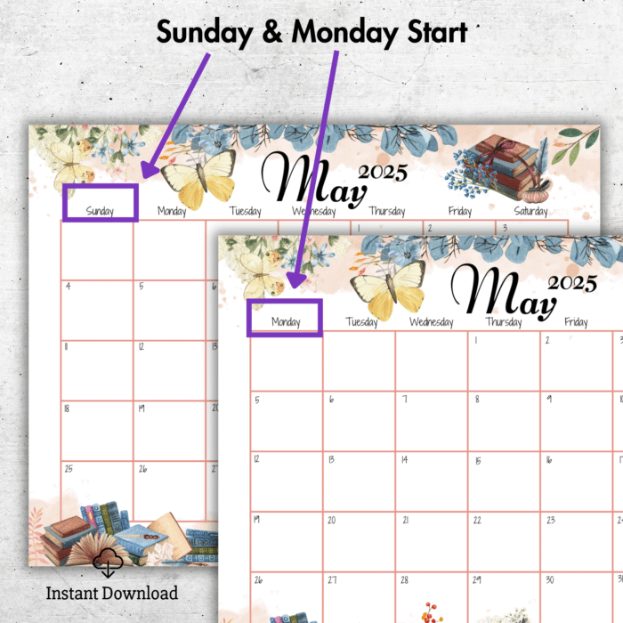 Printable May 2025 Calendar ? Vintage Books & Garden Theme - Image 2