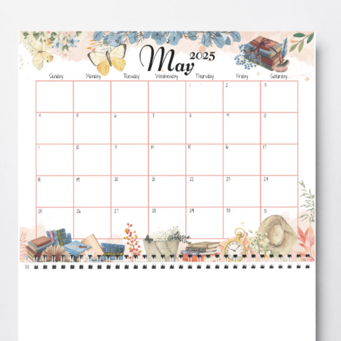Printable May 2025 Calendar ? Vintage Books & Garden Theme - Image 3