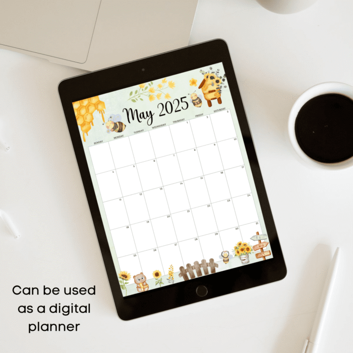 May 2025 Calendar with Cute Beehive & Sunflower Theme, Printable - Image 4