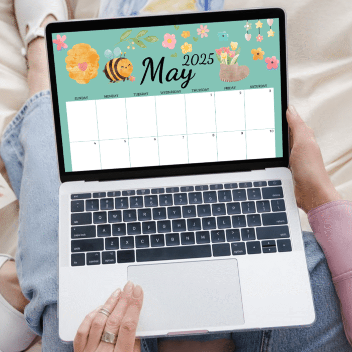 Printable May 2025 Calendar with Cute Bee & Spring Flowers Theme - Image 6