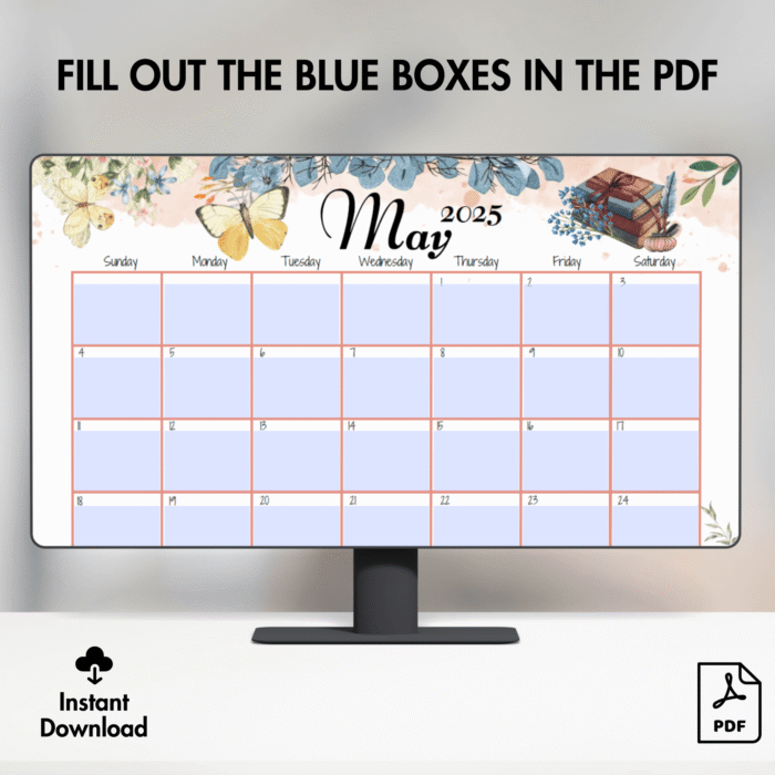 Printable May 2025 Calendar ? Vintage Books & Garden Theme - Image 5