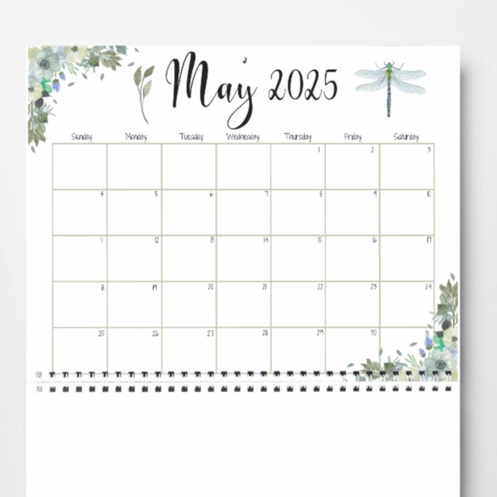 Dragonfly Theme May 2025 Calendar ? Botanical, Printable - Image 6