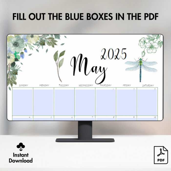 May 2025 Calendar with Botanical Greenery, Printable - Image 5