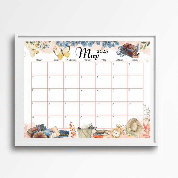 Printable May 2025 Calendar ? Vintage Books & Garden Theme - Image 6