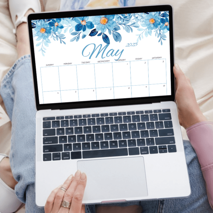 Blue Floral Design May 2025 Calendar, Printable - Image 4