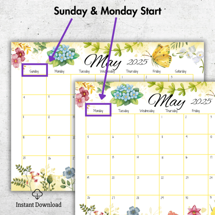 Spring Garden Theme May 2025 Calendar ? Floral, Printable - Image 3