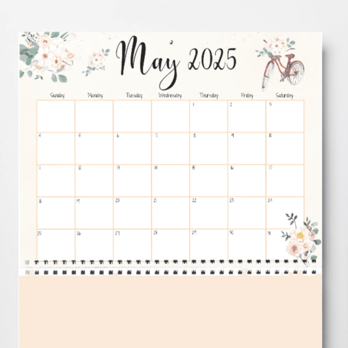 Soft Floral Theme May 2025 Calendar ? Vintage Bicycle, Printable - Image 3