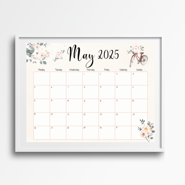 Soft Floral Theme May 2025 Calendar ? Vintage Bicycle, Printable - Image 6