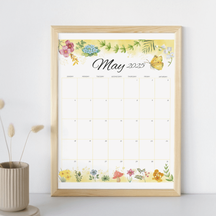 May 2025 Calendar with Spring Flowers & Butterfly Theme, Printable - Image 6