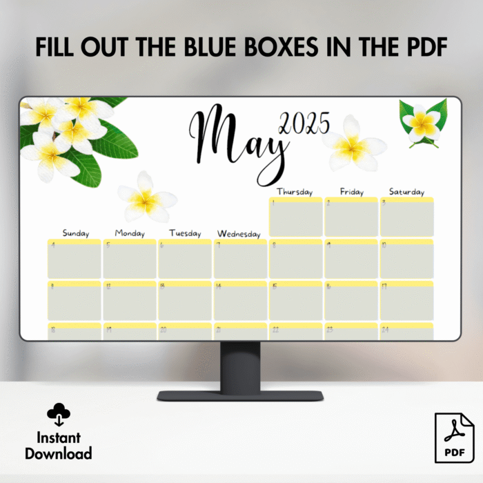Printable May 2025 Calendar with Tropical Flowers - Image 5