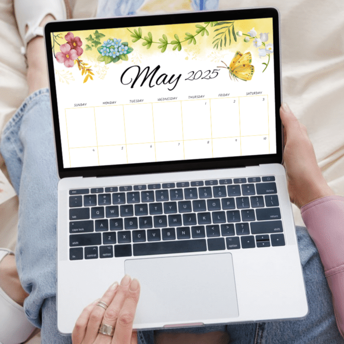 May 2025 Calendar with Spring Flowers & Butterfly Theme, Printable - Image 4
