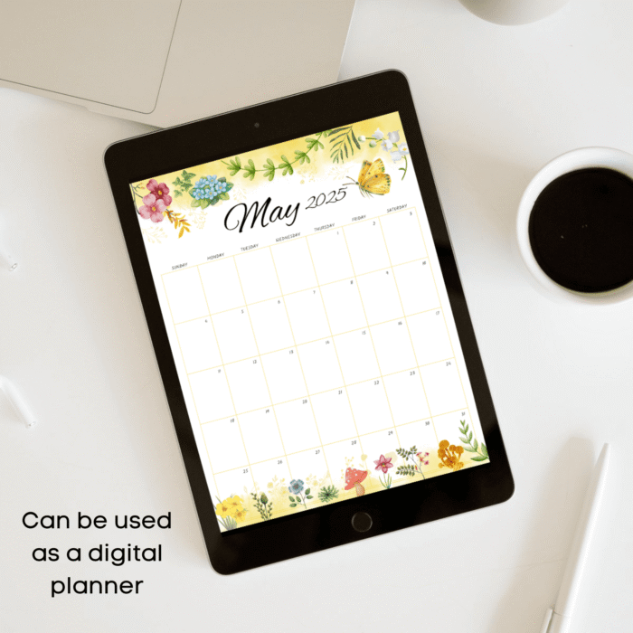 May 2025 Calendar with Spring Flowers & Butterfly Theme, Printable - Image 3