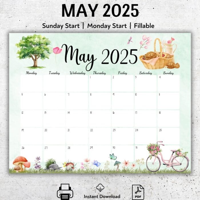 Nature Theme May 2025 Calendar