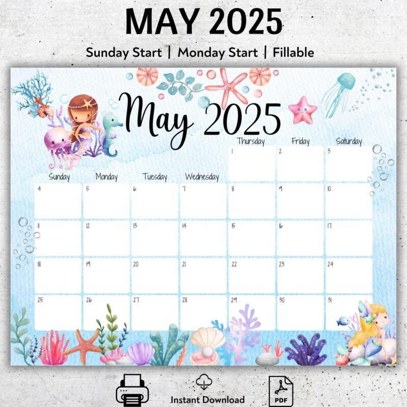 Under the Sea Theme May 2025 Calendar