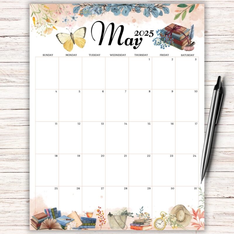 Printable May 2025 Calendar ? Vintage Books