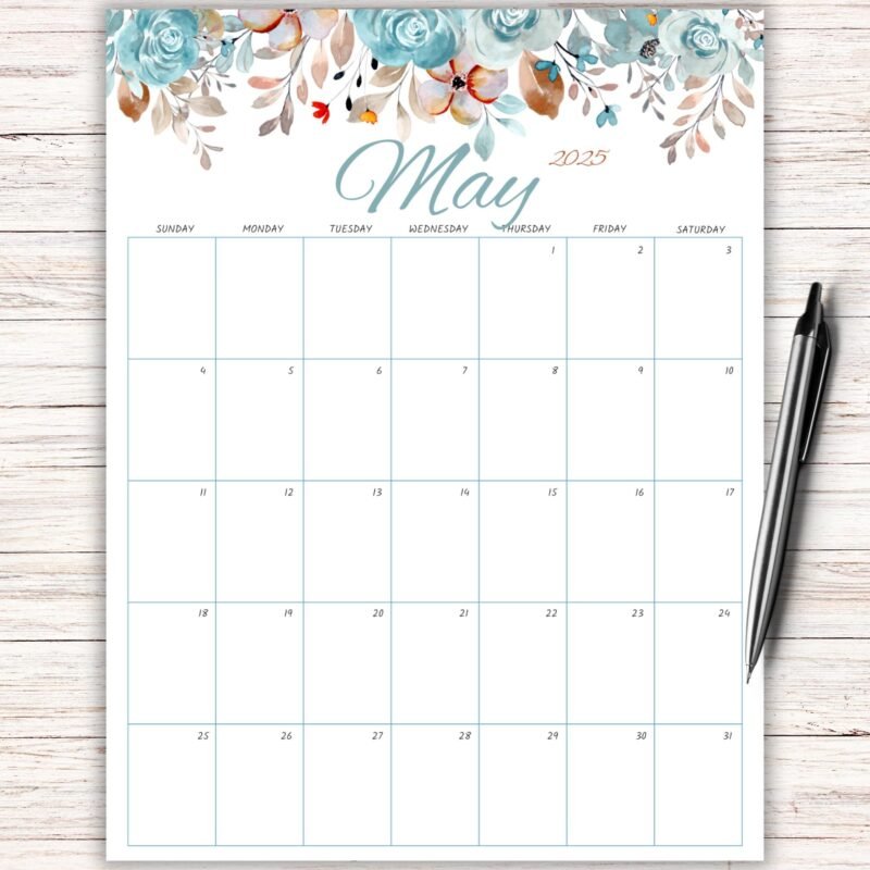 Printable May 2025 Calendar â€“ Soft Pastel Floral Design