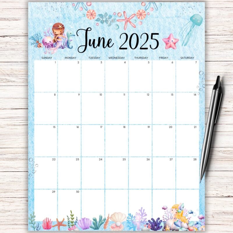 Under the Sea Theme June Calendar
