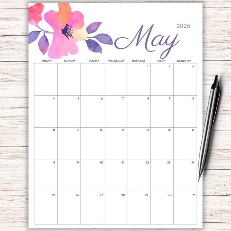Minimalist Floral Design May 2025 Calendar