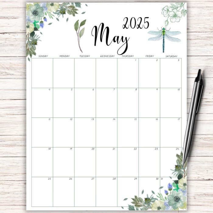 May 2025 Calendar with Botanical Greenery