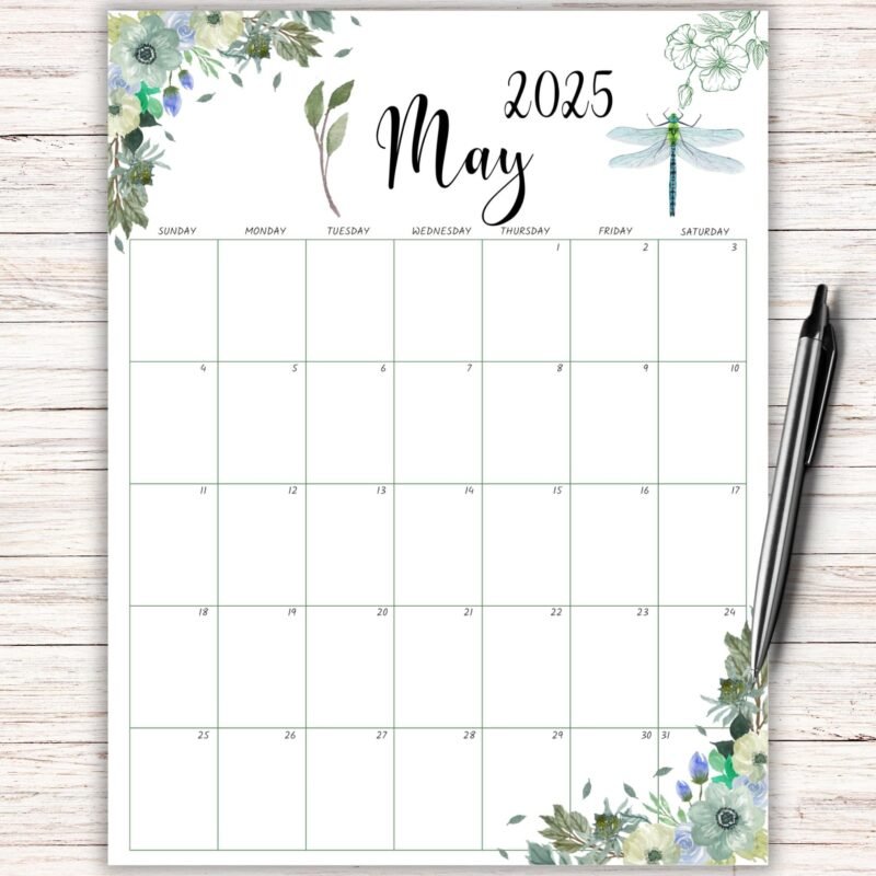 May 2025 Calendar with Botanical Greenery