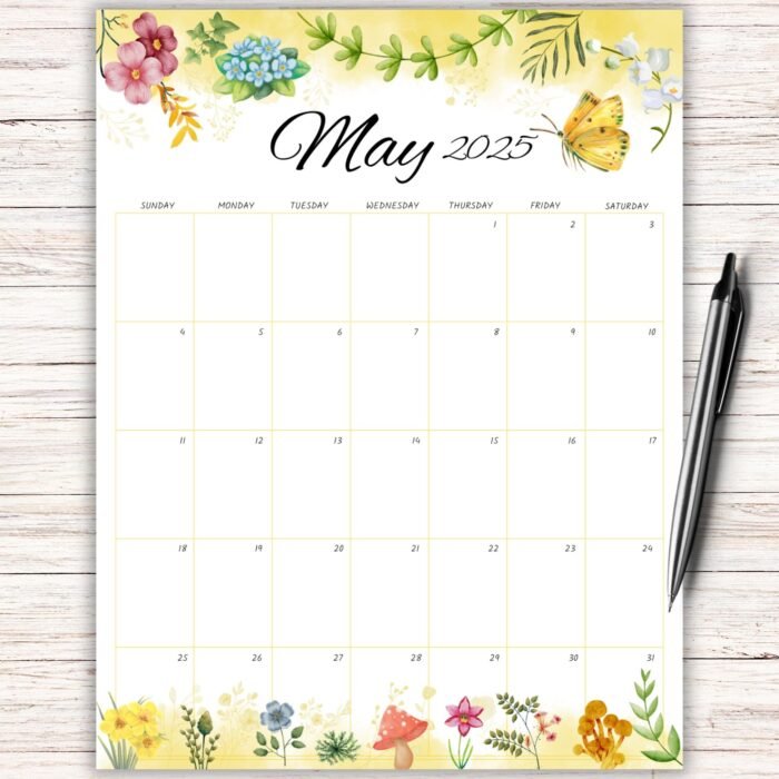 May 2025 Calendar with Spring Flowers