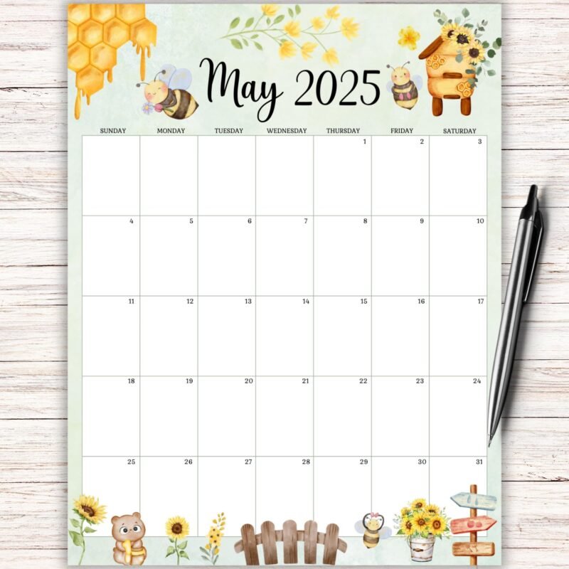 May 2025 Calendar with Cute Beehive