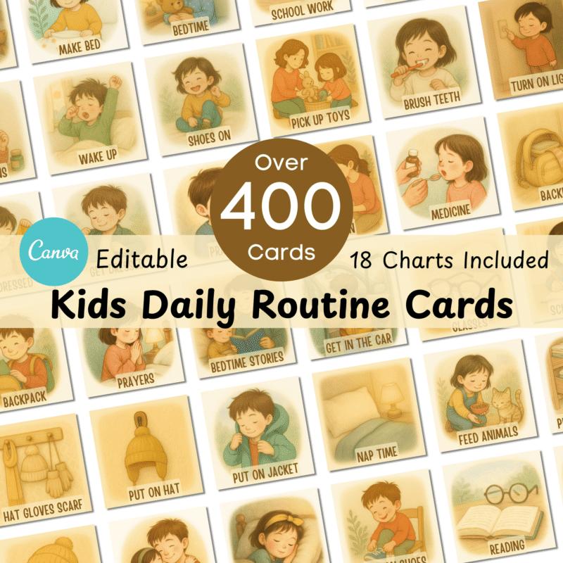 kids routine cards, daily routine chart for kids, visual schedule printable, editable routine cards, ADHD kids planner,