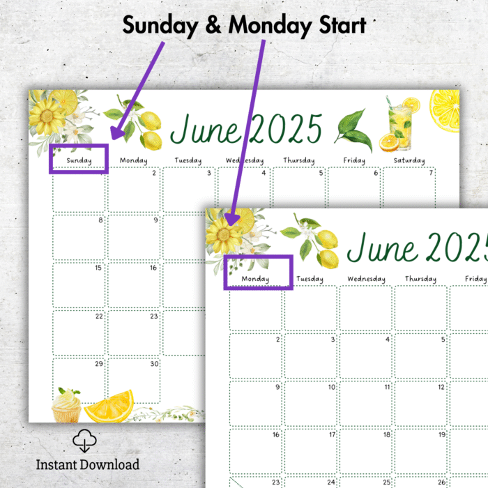 June 2025 Lemon Calendar ? Citrus Theme - Image 2