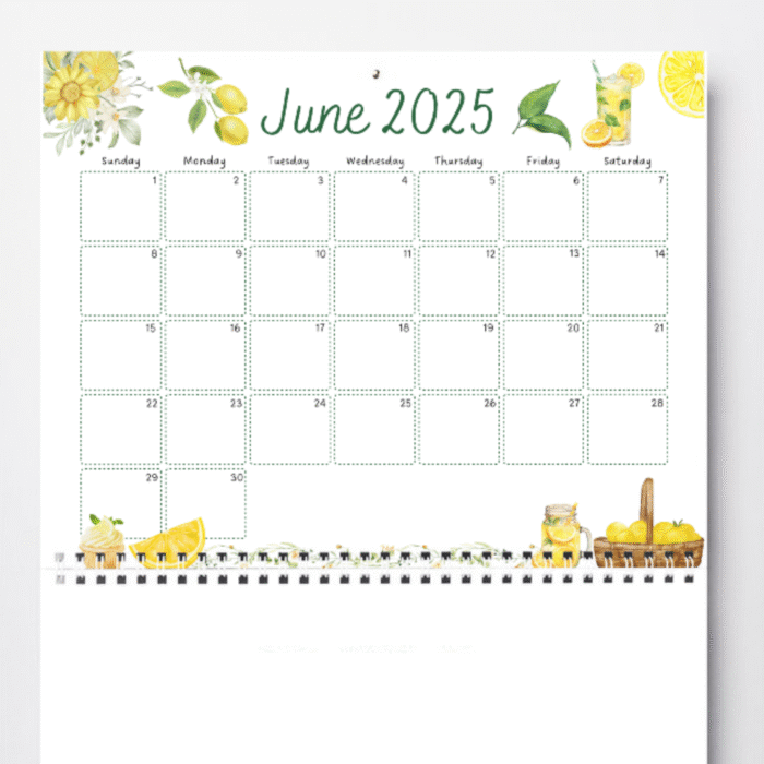 June 2025 Lemon Calendar ? Citrus Theme - Image 3