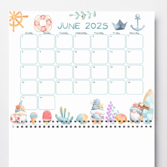 June 2025 Nautical-Themed Calendar, Printable - Image 3