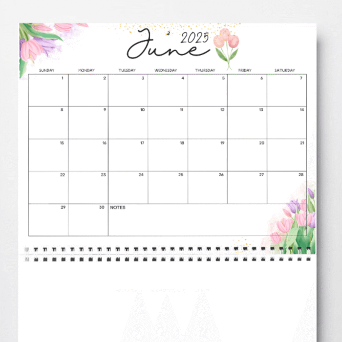 June 2025 Tulip Floral Printable Calendar ? Fillable PDF - Image 3