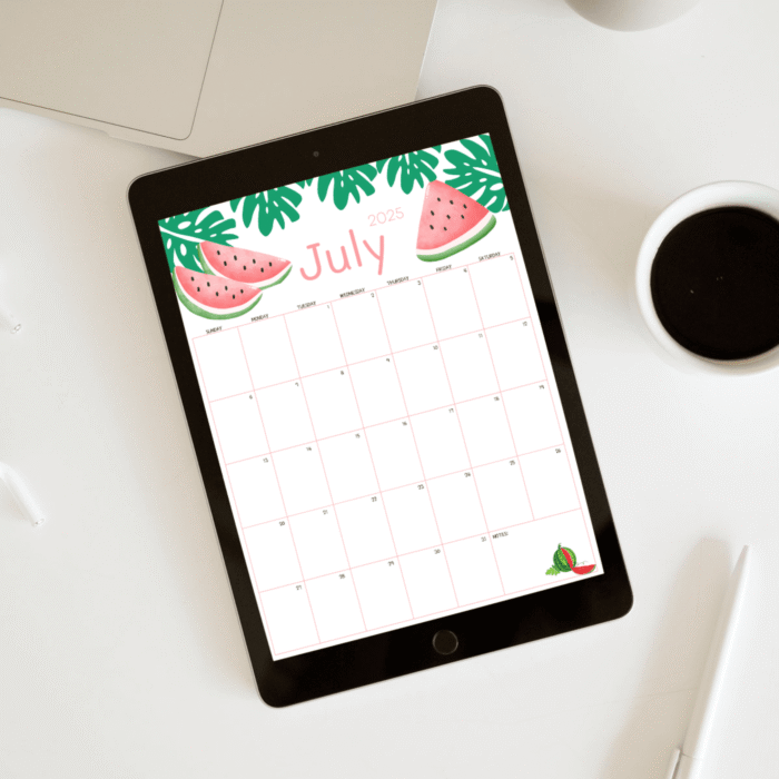 Watermelon July 2025 Printable Calendar ? Fillable PDF, US Letter, Instant Download - Image 6