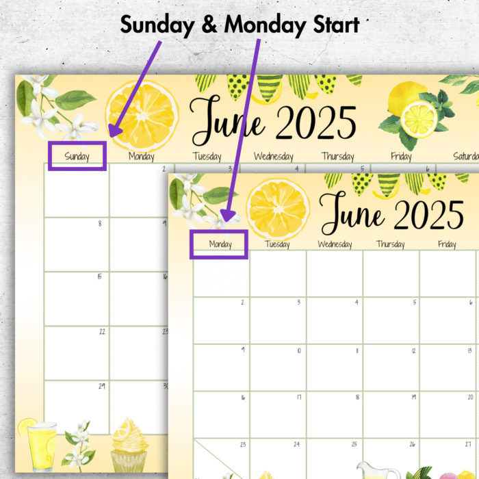 June 2025 Lemon Printable Calendar ? Fillable PDF - Image 2