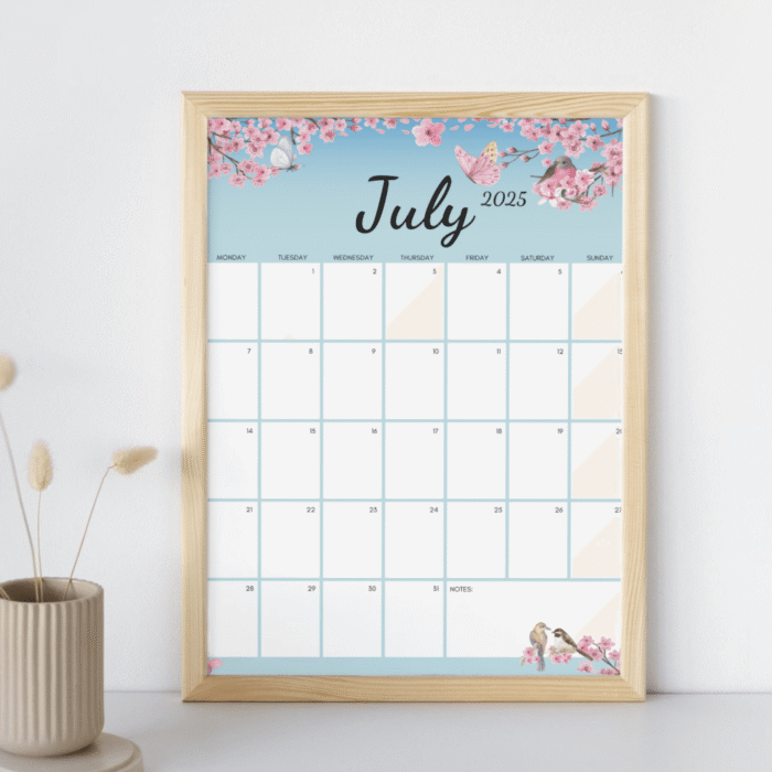 Blossom July 2025 Printable Calendar ? US Letter, Fillable, Sunday & Monday Start - Image 3